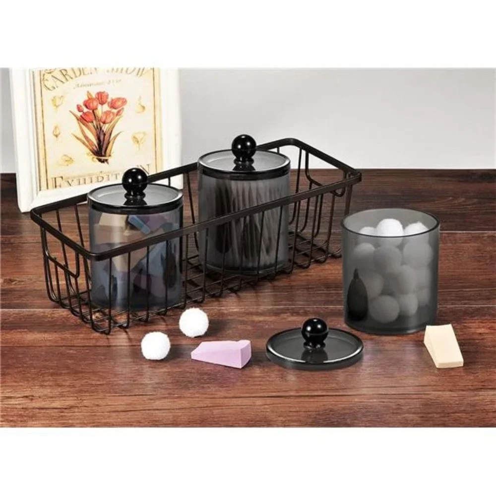 6 Pack of 12 Oz. Qtip Dispenser Apothecary Jars Bathroom with Labels - Holder